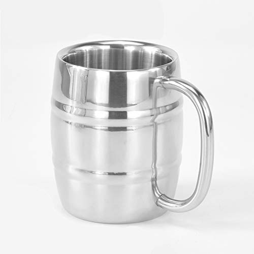 Happymore Aislado Cerveza Taza, Taza de café Taza de Cerveza de Doble Pared de Acero Inoxidable con Aislamiento Vaso de Vino Vasos para Beber con Mango para café Té Bebida de Cerveza(1/2PC)