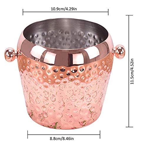 Harddo - Cubitera de Acero Inoxidable de 1 litro, con Recubrimiento de Cobre, con una Sola Capa, con Barra de Metal para Cubitos de Hielo, Acero Inoxidable, Rose Gold, 1 l