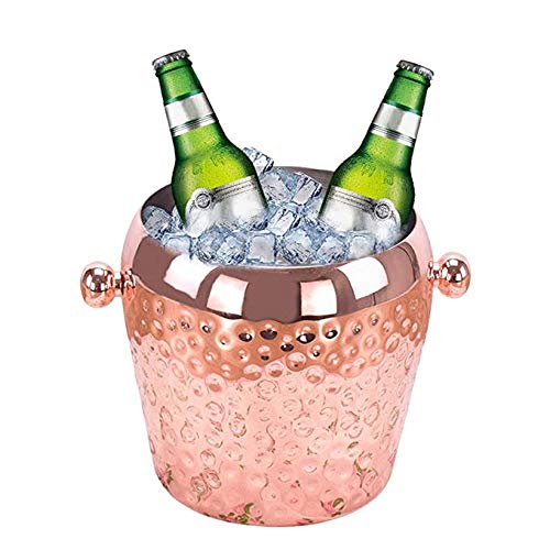 Harddo - Cubitera de Acero Inoxidable de 1 litro, con Recubrimiento de Cobre, con una Sola Capa, con Barra de Metal para Cubitos de Hielo, Acero Inoxidable, Rose Gold, 1 l