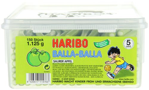 Haribo Balla Balla Manzana Ácida, Gominolas de Fruta, 150 Unidades, Tarro de 1125 g