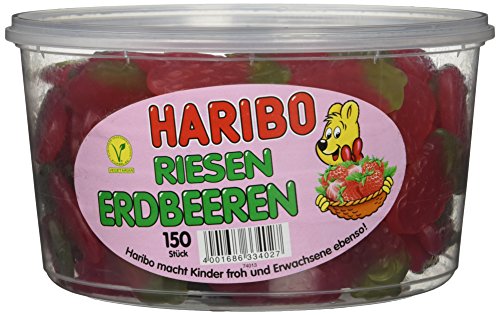 Haribo Fresas Gigantes, Gominolas de Fruta, 150 Unidades, Tarro de 1350 g