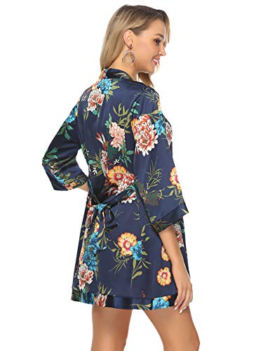 Hawiton Mujer Cárdigan Kimono Florales Manga 3/4 Gasa Boho Blusa Playa Encubrir Chaqueta Fina Casual