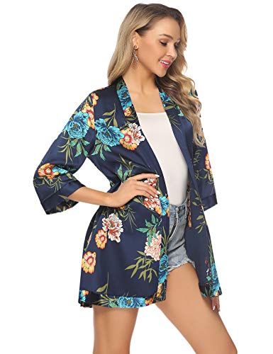 Hawiton Mujer Cárdigan Kimono Florales Manga 3/4 Gasa Boho Blusa Playa Encubrir Chaqueta Fina Casual