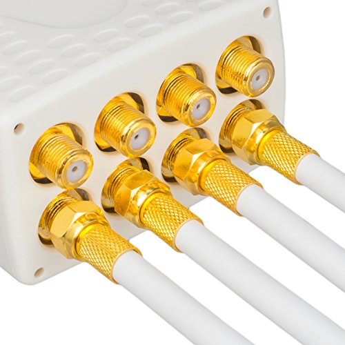 HB-Digital - Cable coaxial para DVB-S, S2 DVB-C y DVB-T(130 dB, HQ-135, Pro, apantallamiento cuádruple, BK, 10 Conectores F Dorados) 20 m Blanco