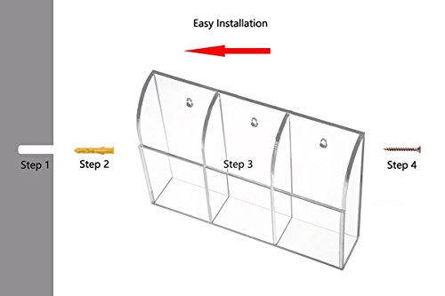 HBF Acrílico Transparente Organizadores De Mando A Distancia TV Frigorífico Caja De Remoto Soporte De Pared (3 compartimientos)