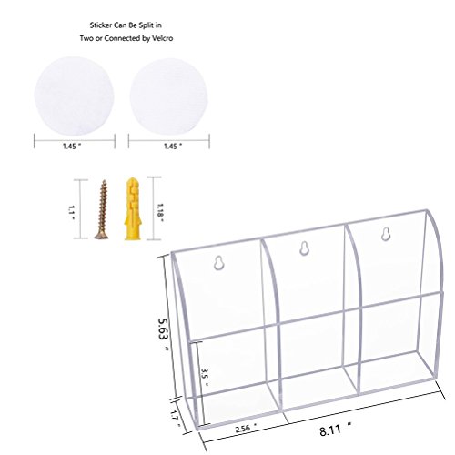 HBF Acrílico Transparente Organizadores De Mando A Distancia TV Frigorífico Caja De Remoto Soporte De Pared (3 compartimientos)