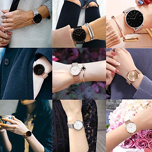 HBRT Relojes para Mujer, Casual de Las señoras del Reloj, Estrella de la Manera de Pulsera, Relojes de Cuarzo analógico con Acero Impermeable Reloj de Pulsera Regalo de Malla,B