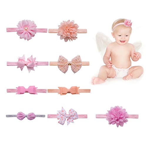 HBselect 9 PCS Elásticas Diademas Niñas Bebe Lazos Flores Cintas Para El Pelo Niña Multicolor Turbante Bebe Niña Accesorio Pelo Niña