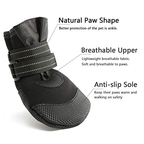 Hcpet Protectores de Pata de Perro, Zapatos Perro para Pequeña y Grandes Perros – Negro (6#)