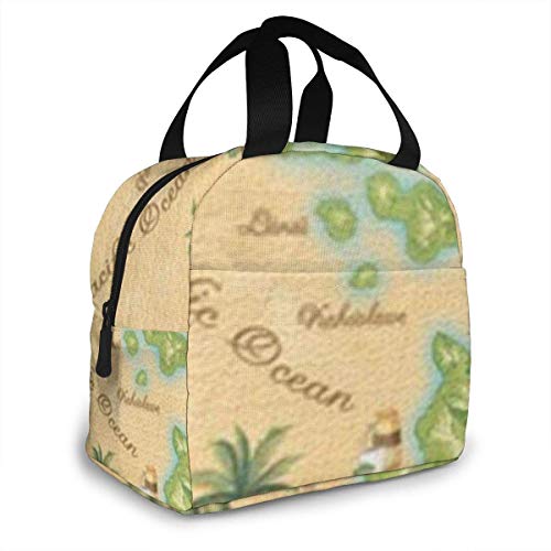 Hdadwy Bolsa de almuerzo reutilizable Fiambrera aislada Tela de lona con papel de aluminio, Mapa de las islas hawaianas Bolso de mano para el almuerzo Fordable