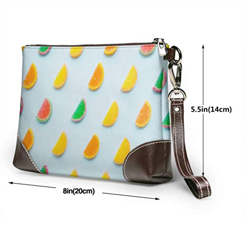 Hdadwy Bolso de mano con rebanadas de gelatina de fruta confitada colorida en cuero, cartera de mano, cartera para mujer, cartera de cuero, monedero para teléfono inteligente