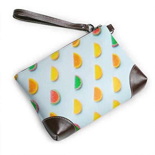 Hdadwy Bolso de mano con rebanadas de gelatina de fruta confitada colorida en cuero, cartera de mano, cartera para mujer, cartera de cuero, monedero para teléfono inteligente