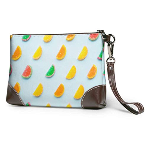 Hdadwy Bolso de mano con rebanadas de gelatina de fruta confitada colorida en cuero, cartera de mano, cartera para mujer, cartera de cuero, monedero para teléfono inteligente