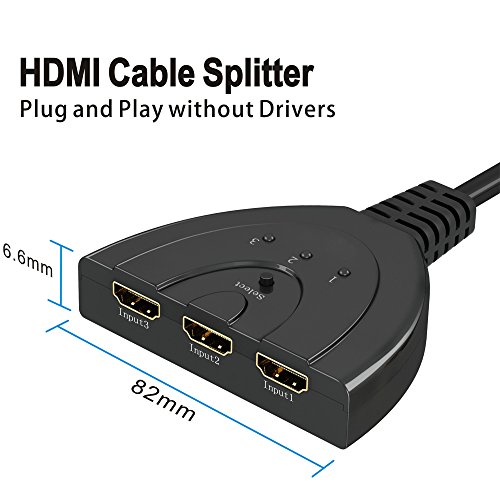 HDMI Switch, GANA 3 Puertos HDMI Switcher | HDMI Splitter Soportes Full HD 1080p 3D HDMI Conmutador Adaptador para HDTV/Xbox/PS3/PS4/Apple TV/Fire Stick/BLU-Ray DVD-Player(3 IN 1 out)