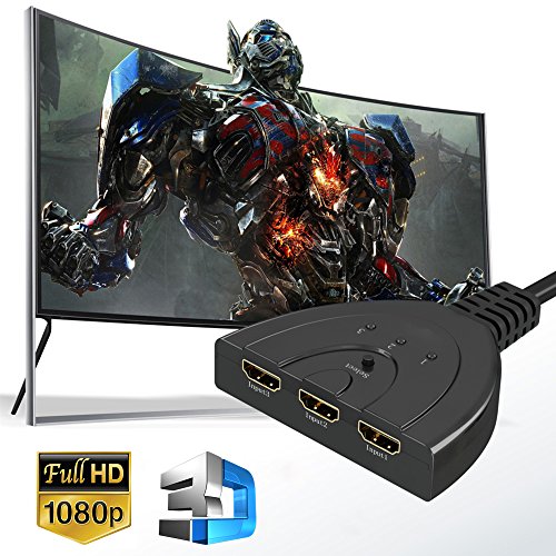 HDMI Switch, GANA 3 Puertos HDMI Switcher | HDMI Splitter Soportes Full HD 1080p 3D HDMI Conmutador Adaptador para HDTV/Xbox/PS3/PS4/Apple TV/Fire Stick/BLU-Ray DVD-Player(3 IN 1 out)