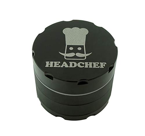 Headchef - Maquinilla de afeitar (4 piezas, metal de alta calidad para hierbas y tabaco con rascador de tamiz 40 mm. negro