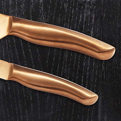 Hecef 6 Piezas Juego de Cuchillos de Cocina, Elegantes Cuchillos Chapados en Titanio de Color Oro Rosa con Mango Hueco & Soporte Magnético de Madera de Fresno para Cuchillos