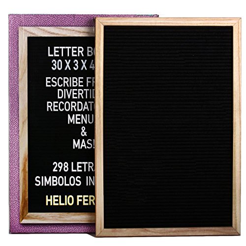 Helio Ferretti. Felter Board. Tablero de Letras personalizable. Pizarra pequeña de madera con 298 letras, números y signos intercambiables. Modelo Rosa. 30 x 3 x 45 cm.