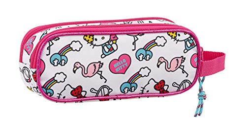 Hello Kitty Estuche Portatodo Doble 2 Cremalleras Escolar, 21 cm, Rosa/Blanco