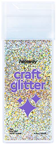 Hemway Fine Craft Glitter Shaker para manualidades, vasos, escuelas de papel, cristal, proyectos de bricolaje - 1/64" 0,4mm - 130g/4.6oz- Holo de oro y plata