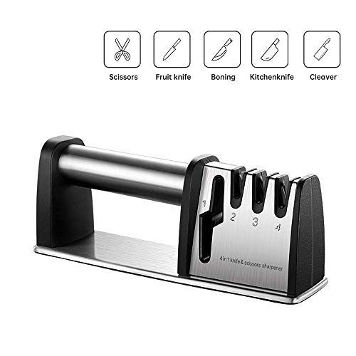 HEPAZ Afilador de Cuchillos Profesional,4 en 1 Knife Sharpener,Afilado Pulido para Afilar Navajas y Tijeras de Embotados Muy Afilados,con Base Antideslizante