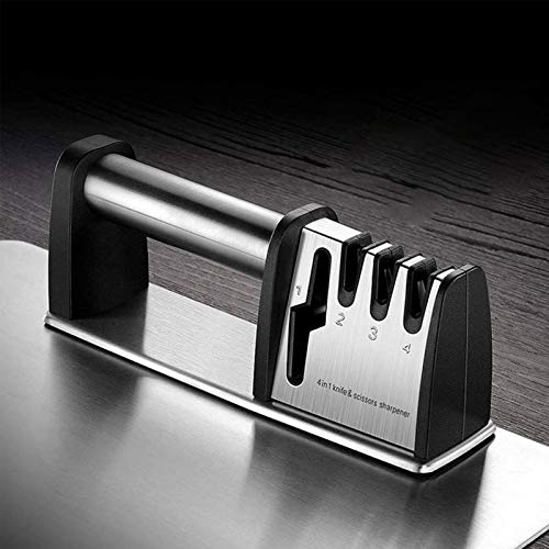 HEPAZ Afilador de Cuchillos Profesional,4 en 1 Knife Sharpener,Afilado Pulido para Afilar Navajas y Tijeras de Embotados Muy Afilados,con Base Antideslizante