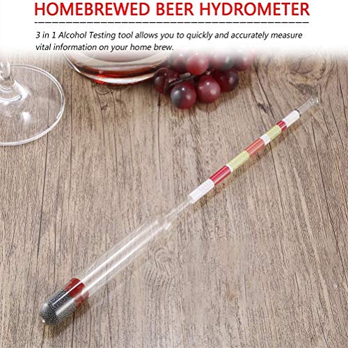 Hereb - Hidrómetro para vino y cerveza, 3 escalas, hidrómetro, alcohol, medidor 3 en 1, densímetro