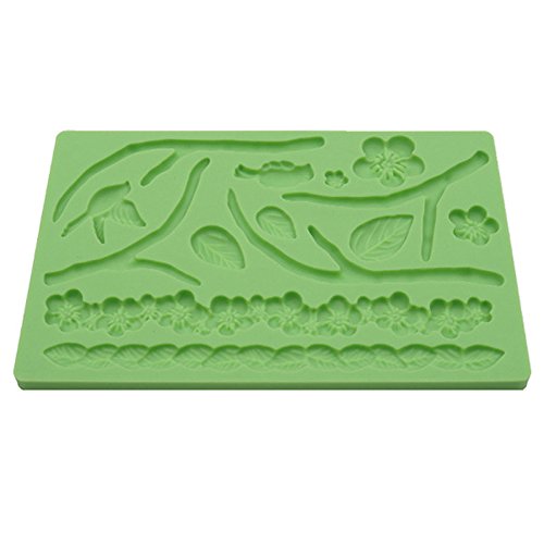 Herramienta de fondant, diseño de ramas y hojas pájaros forma molde para hornear silicona relieve Die Azúcar Artes flores