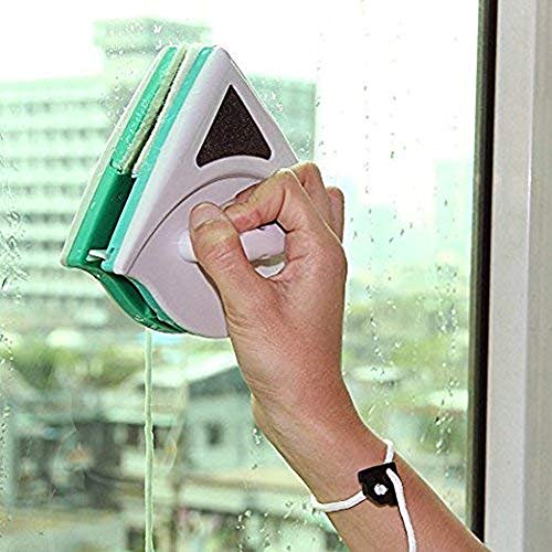 Herramienta de Limpieza De Vidrio, Herramienta De Limpieza Magnética De Sola Capa Ajustable con Cuerda Anti-Caída. para Ventanas De Gran Altura De Un Solo Vidrio, con 5-12mm Espesor(Verde)