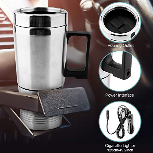 Hervidor de viaje, hervidor de agua eléctrico para 500 ml, taza de café de acero inoxidable, termo térmico, calentador de viaje, encendedor, hervidor para té, café, 12V