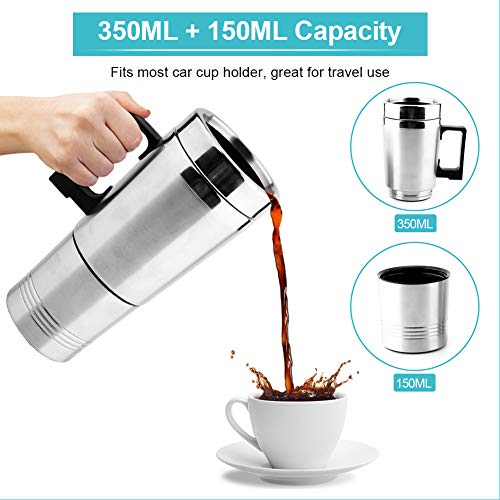 Hervidor de viaje, hervidor de agua eléctrico para 500 ml, taza de café de acero inoxidable, termo térmico, calentador de viaje, encendedor, hervidor para té, café, 12V