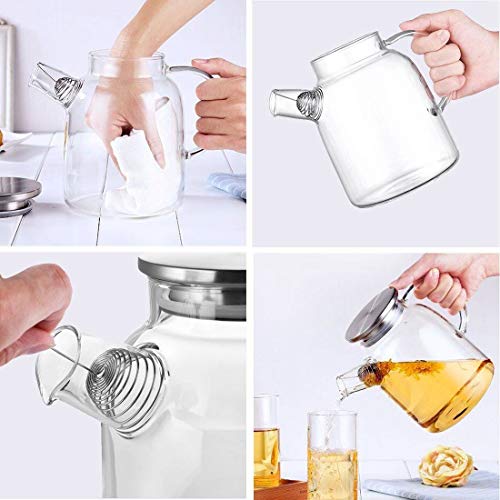 Hervidor de vidrio de gran capacidad con tapa y filtro de acero inoxidable - Vidrio de borosilicato liviano y resistente al calor para agua fría/caliente o como un regalo perfecto-13.5×18.5×6.3cm