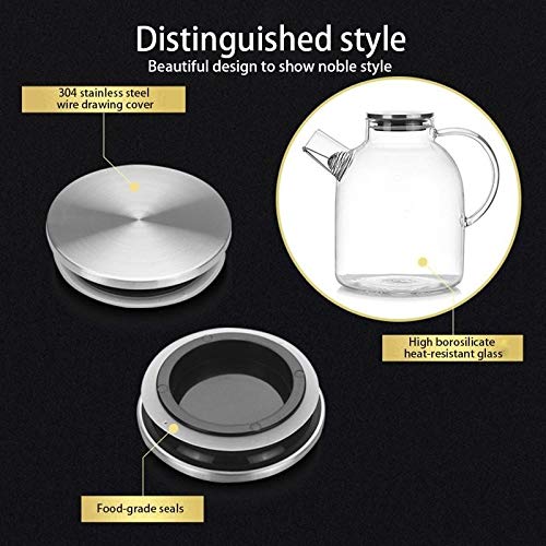 Hervidor de vidrio de gran capacidad con tapa y filtro de acero inoxidable - Vidrio de borosilicato liviano y resistente al calor para agua fría/caliente o como un regalo perfecto-13.5×18.5×6.3cm