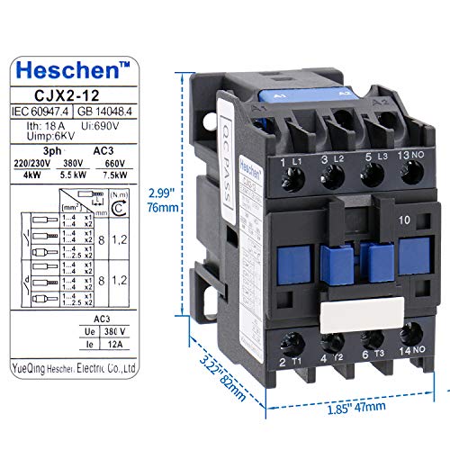 Heschen AC Contactor CJX2-1201 24V 50/60Hz Bobina 3P 3 polos normalmente cerrado Ie 12A Ue 380V