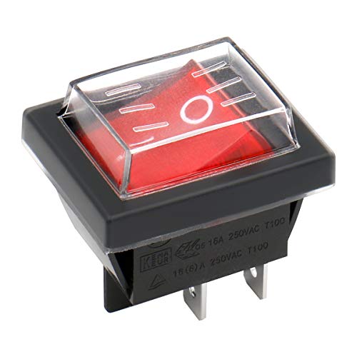 heschen Rocker Interruptor ON-OFF DPST 4 terminales luz roja 16 A 250 VAC con funda impermeable