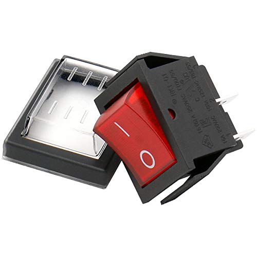 heschen Rocker Interruptor ON-OFF DPST 4 terminales luz roja 16 A 250 VAC con funda impermeable