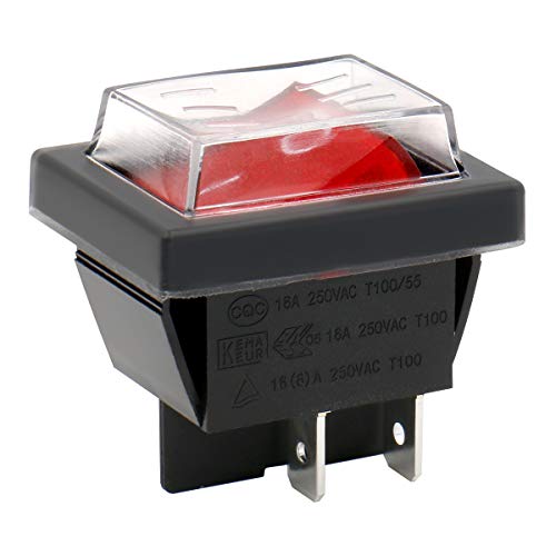 heschen Rocker Interruptor ON-OFF DPST 4 terminales luz roja 16 A 250 VAC con funda impermeable