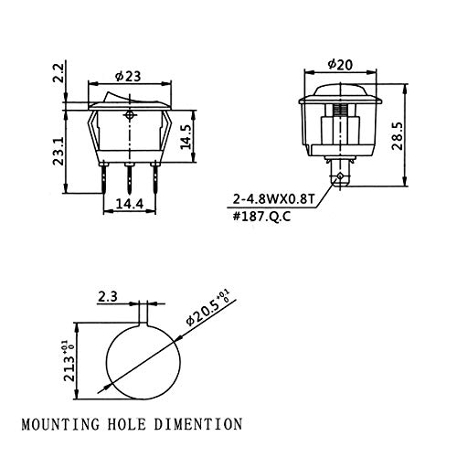 Heschen SPST - Interruptor basculante redondo de encendido y apagado, 3 terminales, 10 A, 250 VCA, 5 unidades