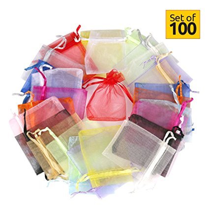 Hesky Bolsas de Organza de Regalo (100 Piezas, 10 Colores) - Bolsitas para Regalos, Favores de la Boda y Joyas (15 x 20 cm)