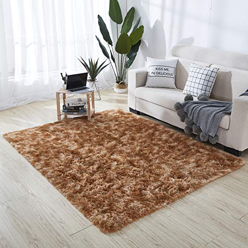 HETOOSHI alfombras mullidas de Interior súper Suaves y mullidas de Terciopelo Linda Alfombra de Dormitorio mullidaAdecuado para salón Dormitorio baño sofá Silla cojín (marrón, 80 x 120 cm)