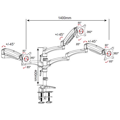 HFTEK - Brazo de Triple Monitor para 3 Pantallas de 15" a 27" con VESA 75/100 - Soporte de Escritorio y TV (FY138DW)