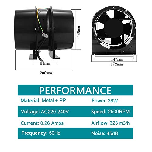 HG Power Ventilador de extracción axial, de metal, para tuberías de ventilación industrial, ventilación silenciosa en línea