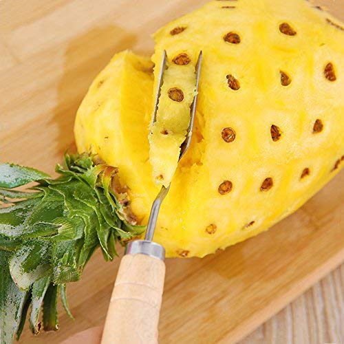 HIGHKAS Pelador de piña de Acero Inoxidable Herramienta para Quitar Ojos de piña en Forma de V Cortador de Corte Mango de Madera Cuchillo de piña Triangular Cocina Gadget para Cortar Frutas