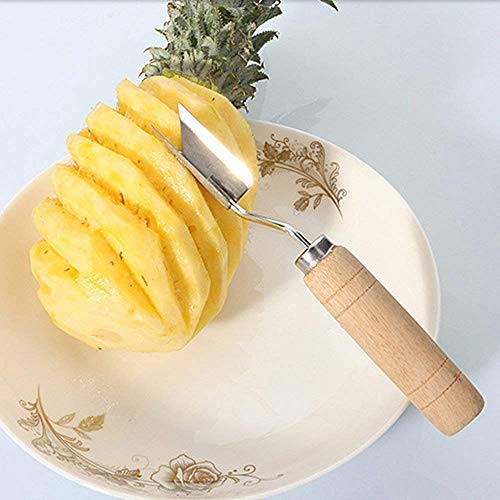 HIGHKAS Pelador de piña de Acero Inoxidable Herramienta para Quitar Ojos de piña en Forma de V Cortador de Corte Mango de Madera Cuchillo de piña Triangular Cocina Gadget para Cortar Frutas