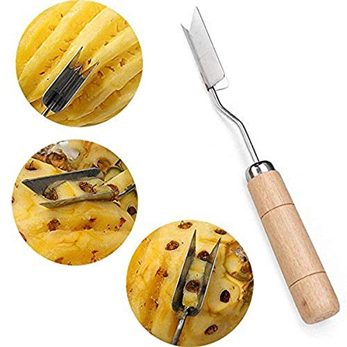 HIGHKAS Pelador de piña de Acero Inoxidable Herramienta para Quitar Ojos de piña en Forma de V Cortador de Corte Mango de Madera Cuchillo de piña Triangular Cocina Gadget para Cortar Frutas