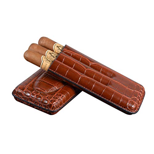 Hihey Funda de Puros 3 Holder Funda de Puros de Cuero Genuino con Cuchillo de Acero Inoxidable Plateado Estuche de Puros de Cuero con patrón de cocodrilo portátil para Viajar con Cortador de cigarros