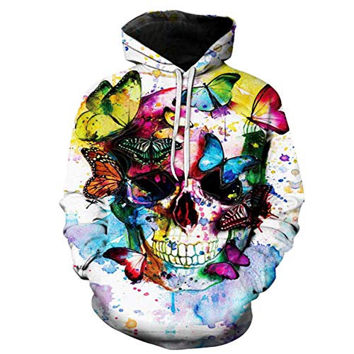 HKDJ-S-6XL/Sudadera con Capucha Y Estampado De Mariposas Realistas En 3D,Manga Larga Sudaderas Unisex,Ropa Deportiva De Halloween con Bolsillo,S