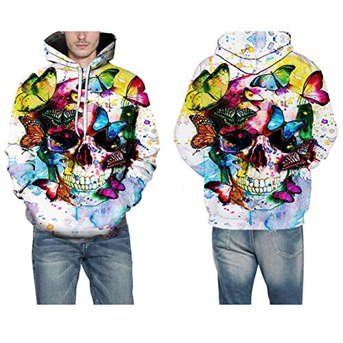 HKDJ-S-6XL/Sudadera con Capucha Y Estampado De Mariposas Realistas En 3D,Manga Larga Sudaderas Unisex,Ropa Deportiva De Halloween con Bolsillo,S