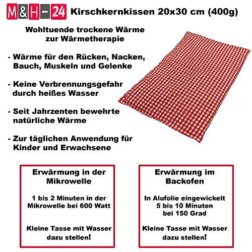 HM M&H-24 Stone Cherry Almohada Almohada Almohada Calor Grano compresa fría compresa Caliente - Cherry Stone Pillow Horno de microondas Calmante Calor seco 20X30 cm de Largo Rojo y Negro