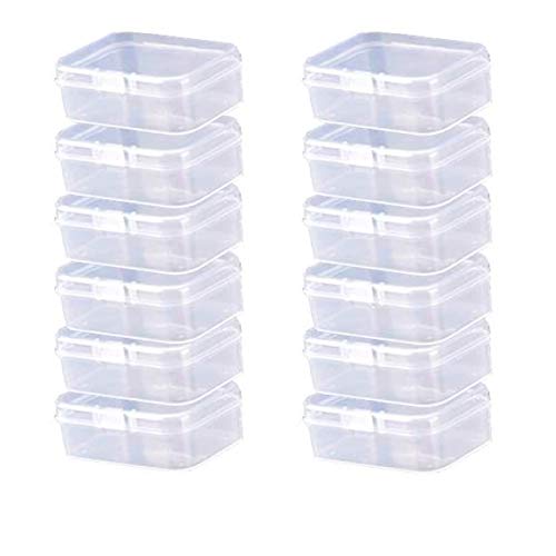 HNJKJEU 12 Piezas Contenedor de Abalorios de Plástico Transparente Caja con Tapa de Bisagras para Articulos, Pastillas, Hierbas, Cuentas pequenas